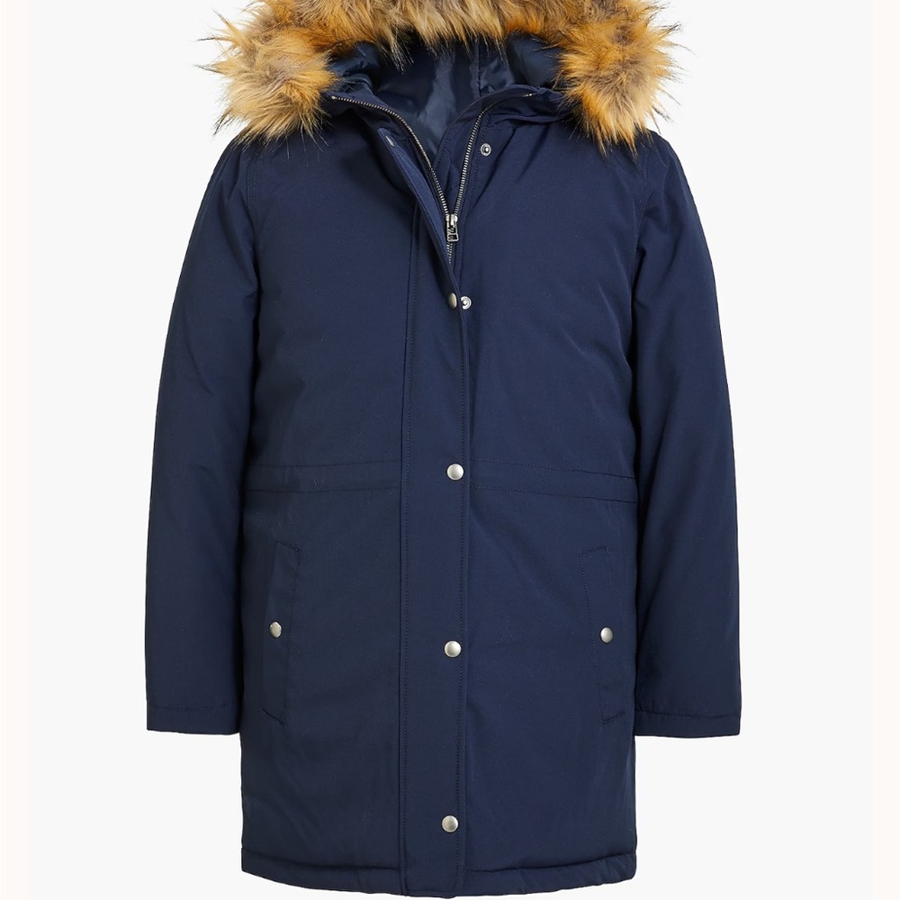 J. Crew Women’s Navy Coat with Faux Fur Hood
